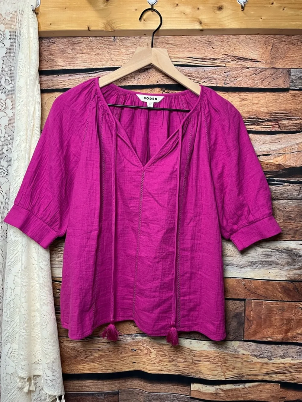 Boden Magenta V-Neck Peasant Blouse (215)